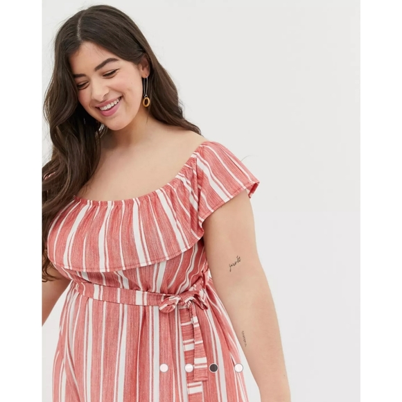 ASOS Design Curve Off-The-Shoulder Pique Stripe Sundress size US 18 (NO BELT!) - Picture 3 of 13